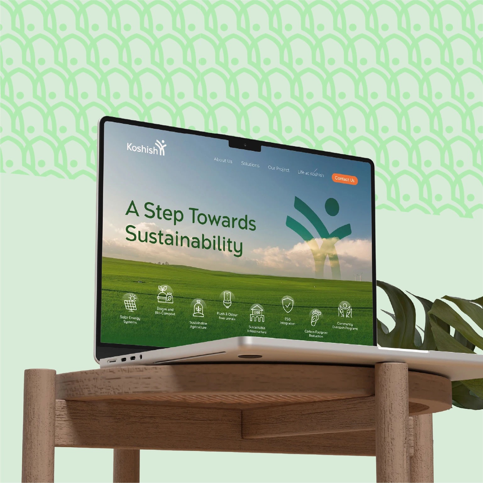 Brand guidelines applied to a website interface showcasing consistent visual identity, layout, and typography system